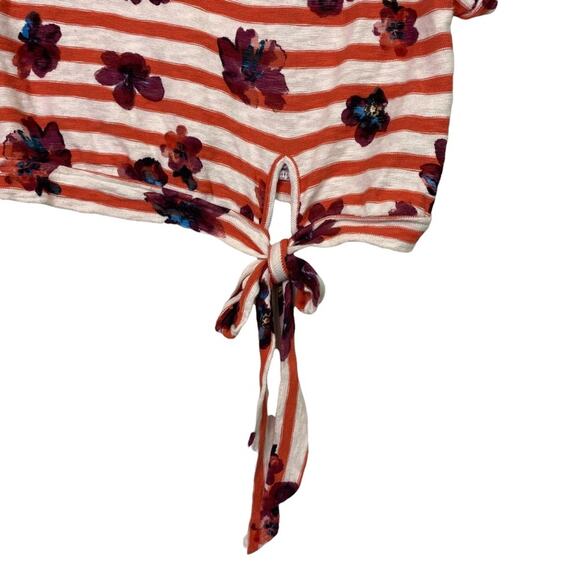 Anthropologie Postmark Red White Striped Floral Tie Front Top Size Small - Picture 3 of 7